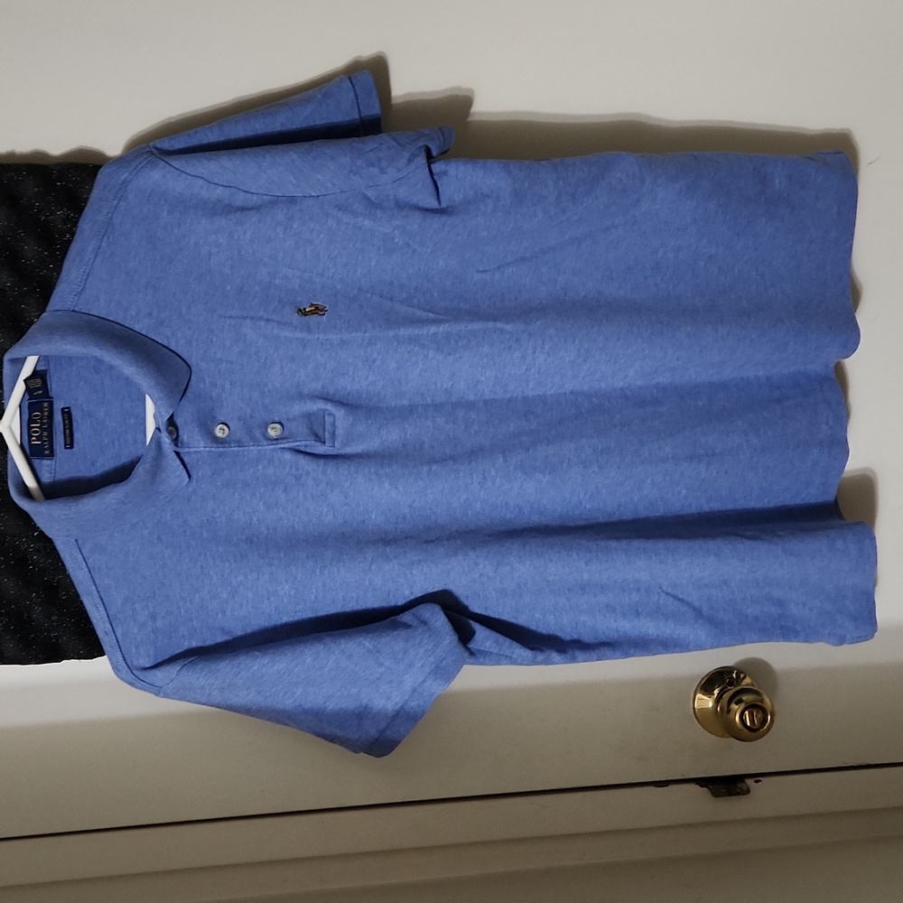 Polo Ralph Lauren Blue Polo Bear Horse Logo 1/4 Button Down Polo Shirt